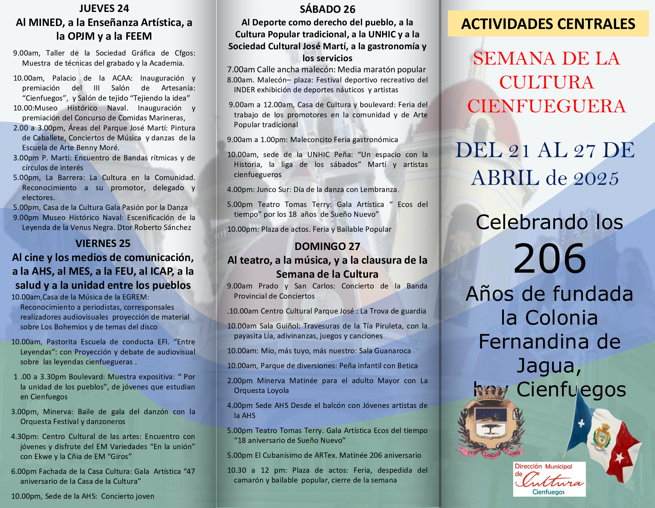 Programa de actividades Jornada de la Cultura en Cienfuegos 2025 PARTE II Programa de actividades Jornada de la Cultura en Cienfuegos 2025 PARTE II